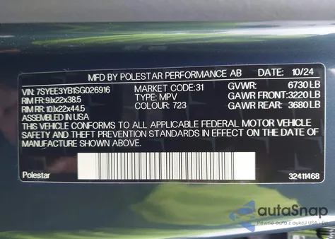2025 Polestar 3 Long Range Dual Motor/Long Range Dual Motor Performance Plus z USA, uszkodzony, nr VIN 7SYEE3YB1SG026916